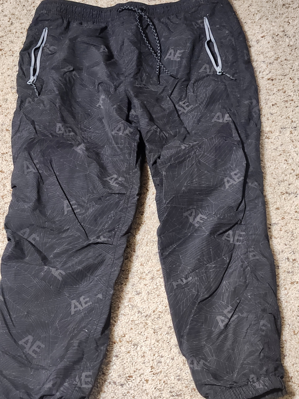 American Eagle Outfitters AE Nylon Jogger Pants Black Monogram Size Medium
